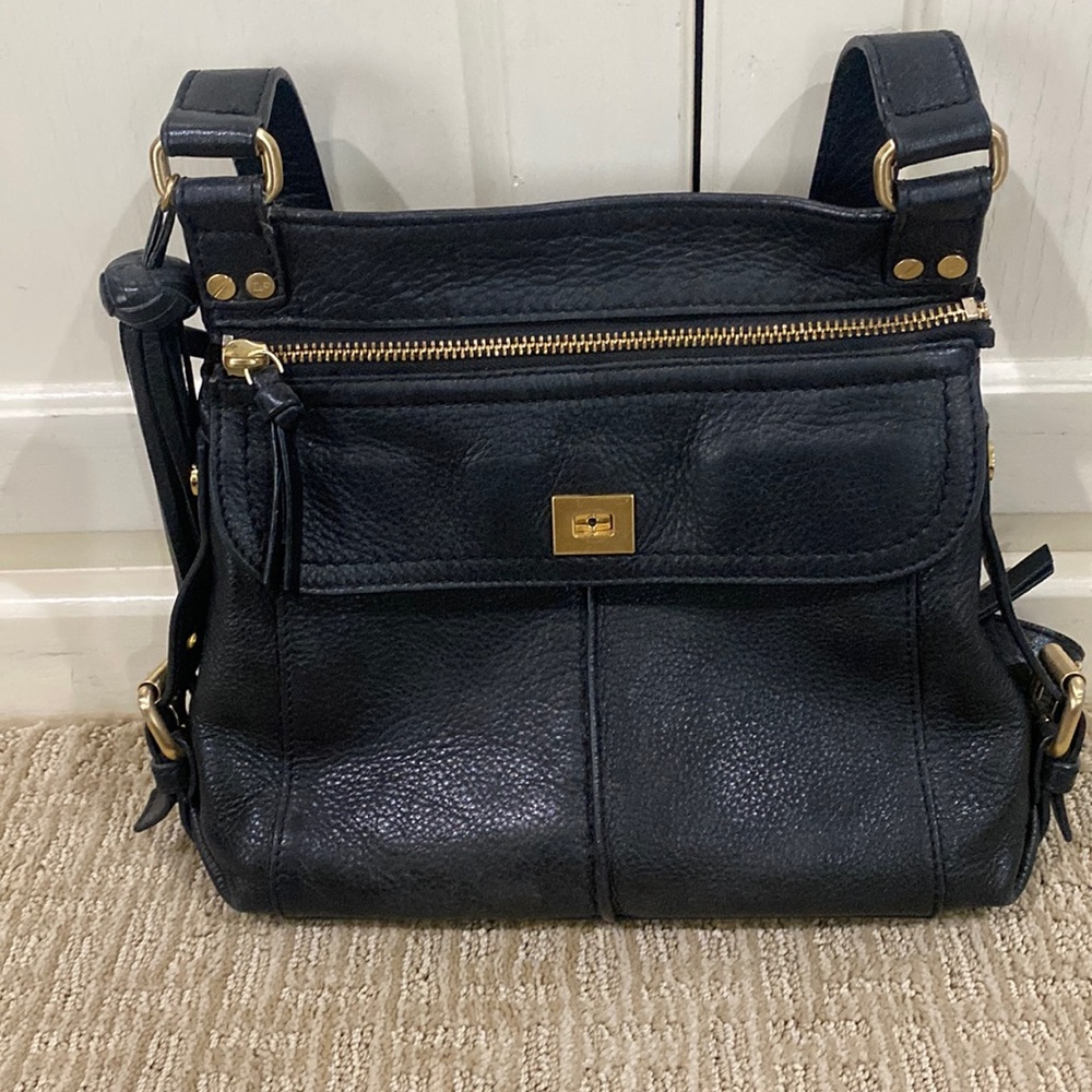 Black leather DVF Elaine festival handbag